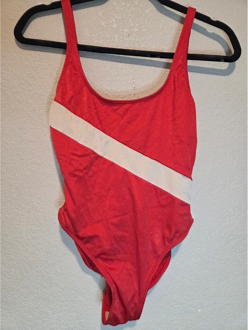 Nautilus Vintage Red One-Piece Swimsuit with White Diagonal Stripe, Size 9/10